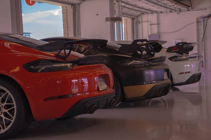 Porsches in garage